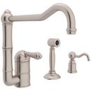 2-Hole Kitchen Faucet with Single Metal Lever Handle, Sidespray and Extended Spout in Satin Nickel