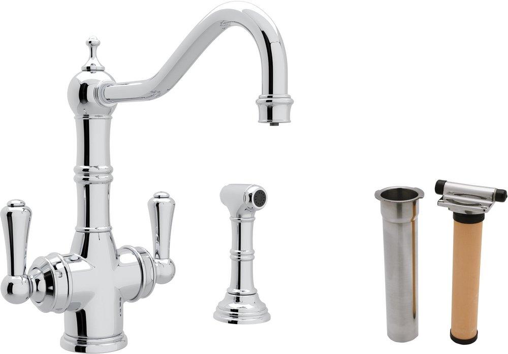 Perrin & Rowe Polished Chrome 1-Hole Deckmount Kitchen Faucet with Double Lever Handle and 9 in. Spout Reach 