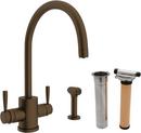 1-Hole Double Lever Handle Column Spout Kitchen Faucet with Sidespray in English Bronze