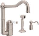 2-Hole Column Spout Filter Kitchen Faucet with Single Porcelain Lever Handle and Sidespray in Satin Nickel