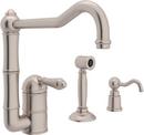 2-Hole Column Spout Filter Kitchen Faucet with Single Metal Lever Handle and Sidespray in Satin Nickel