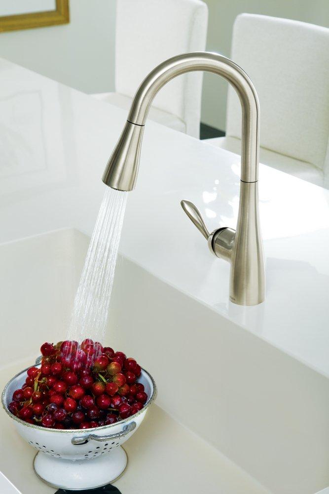 Moen Polished Chrome Single Lever Handle Pull Down Bar Faucet with Power Clean and Reflex Technology 