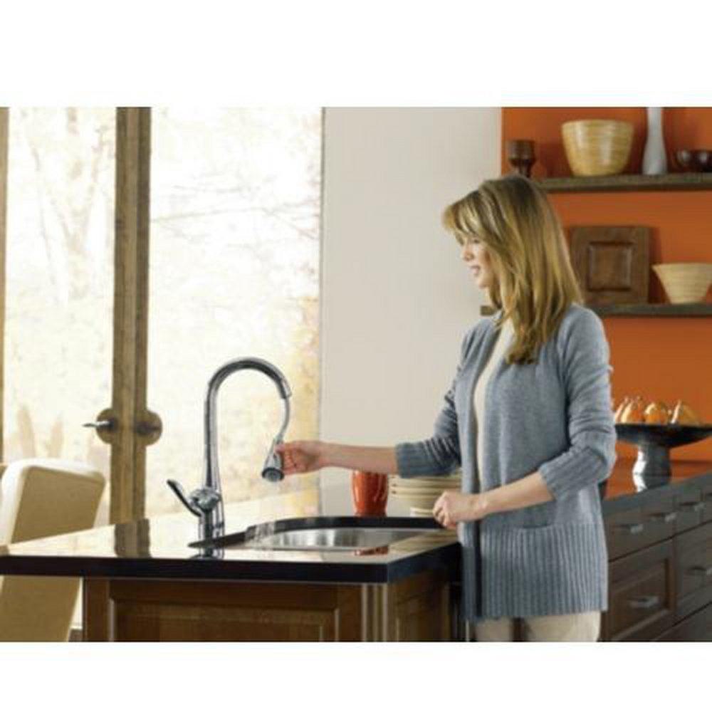 Moen Polished Chrome Single Lever Handle Pull Down Bar Faucet with Power Clean and Reflex Technology 