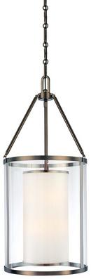 37 in. 60W 6-Light Pendant in Harvard Court Bronze with Etched Opal Glass Shade