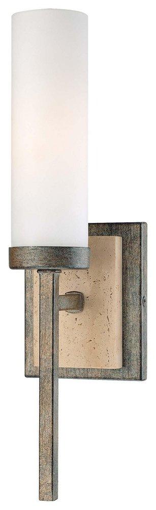 Minka Lavery Aged Patina Iron 1-Light Wall Sconce with Etched Opal Glass Shade 
