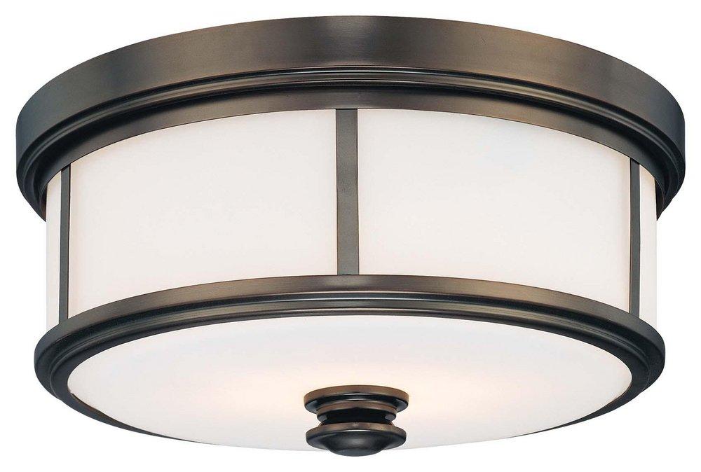 Minka Lavery Harbour Point Bronze 13-1/2 in. 60W 2-Light Flushmount with Etched Opal Glass Shade 