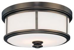 2-Light Flush Mount Ceiling Fixture with Etched Opal Glass in Harvard Court Bronze