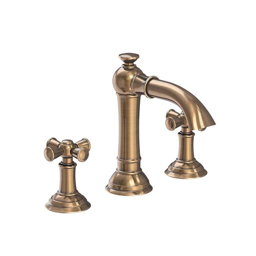Newport Brass Antique Brass Widespread Bathroom Sink Faucet with Double Cross Handle 