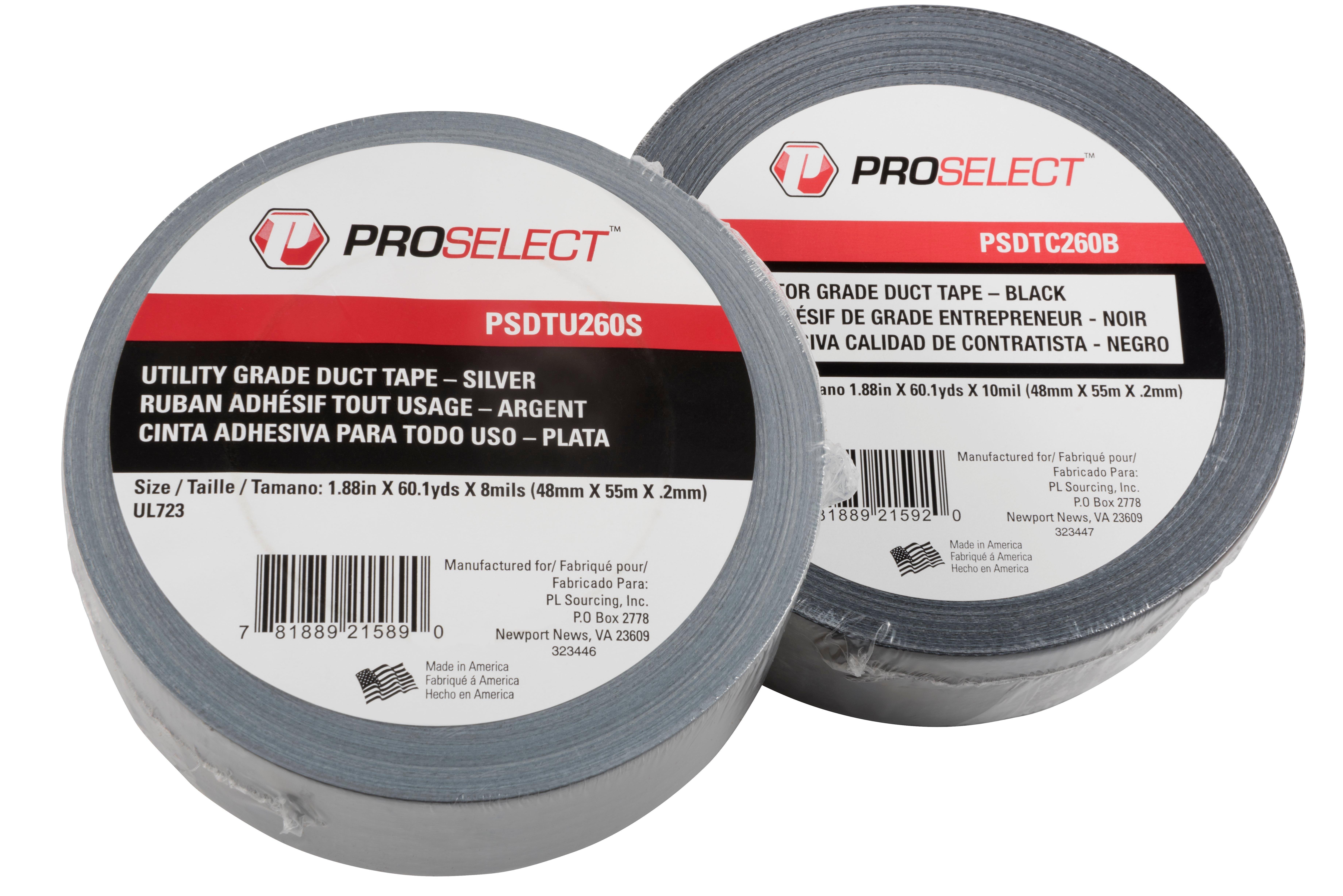 PROSELECT&reg; Black 2 in. x 60 yd. Plastic Rubber Duct Tape Premium Grade 