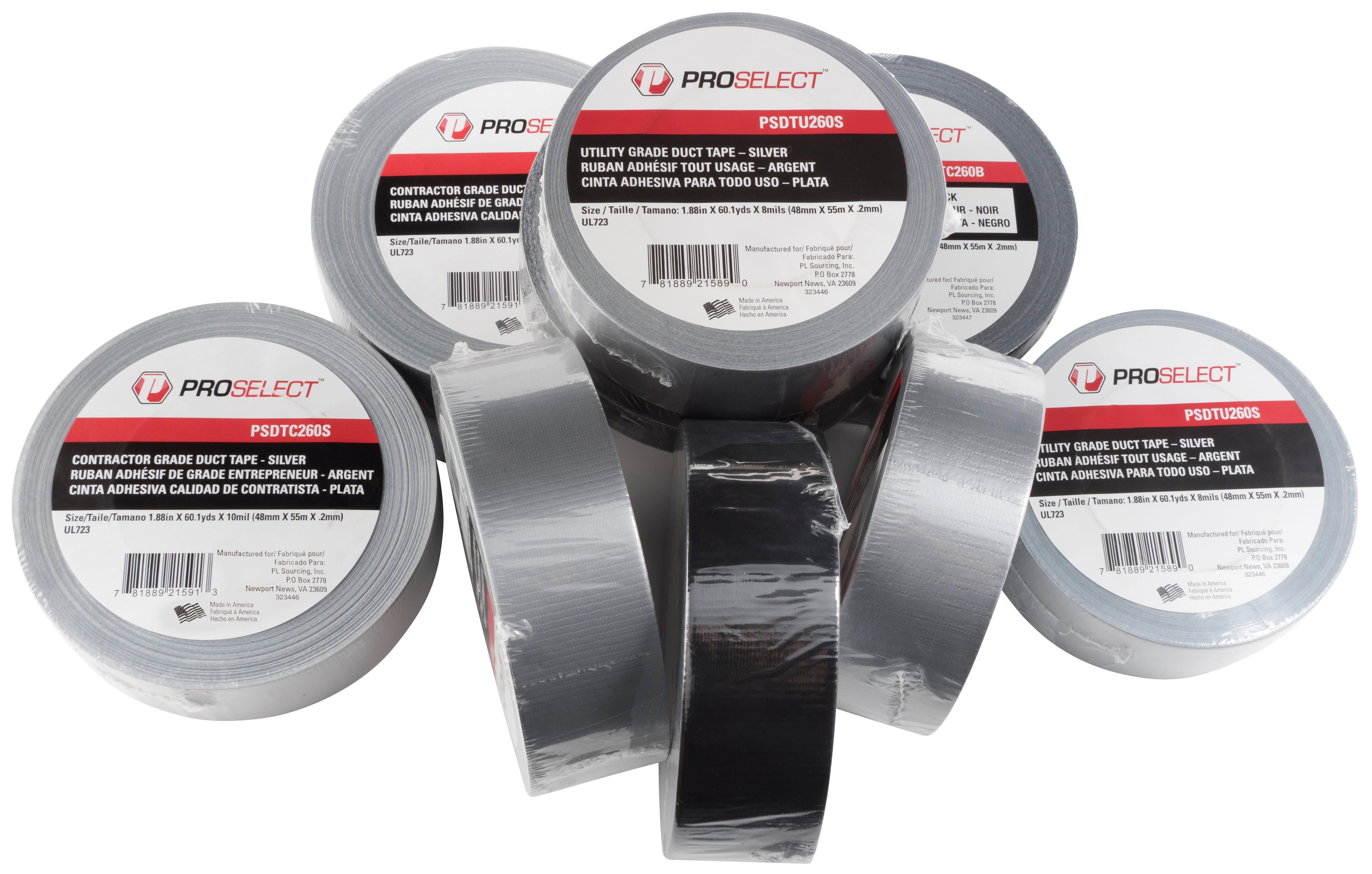 PROSELECT&reg; Black 2 in. x 60 yd. Plastic Rubber Duct Tape Premium Grade 