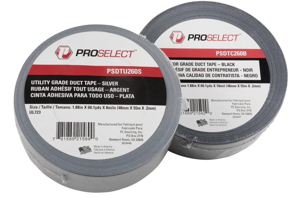 PROSELECT&reg; Black 2 in. x 60 yd. Plastic Rubber Duct Tape Premium Grade 