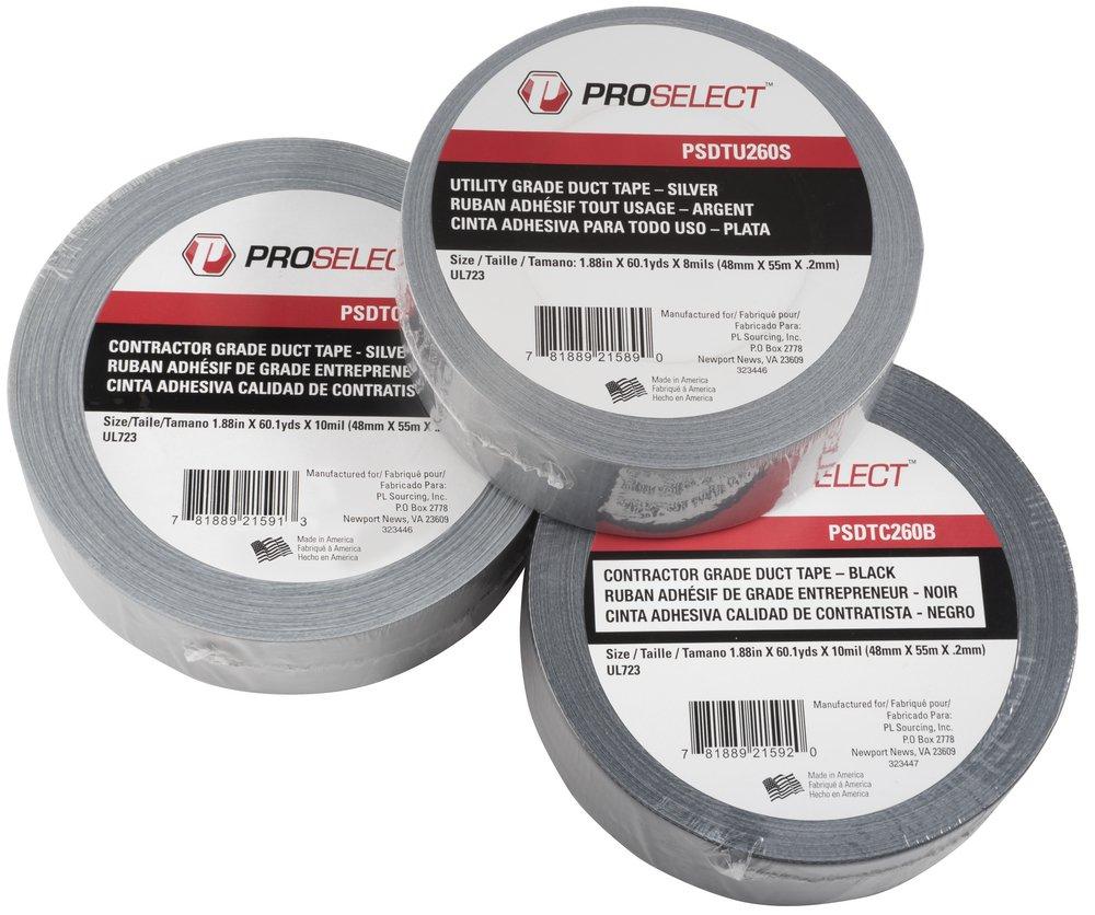 PROSELECT&reg; Black 2 in. x 60 yd. Plastic Rubber Duct Tape Premium Grade 