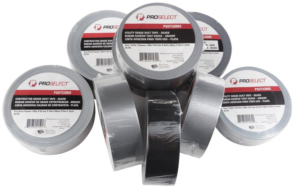 PROSELECT&reg; Black 2 in. x 60 yd. Plastic Rubber Duct Tape Premium Grade 