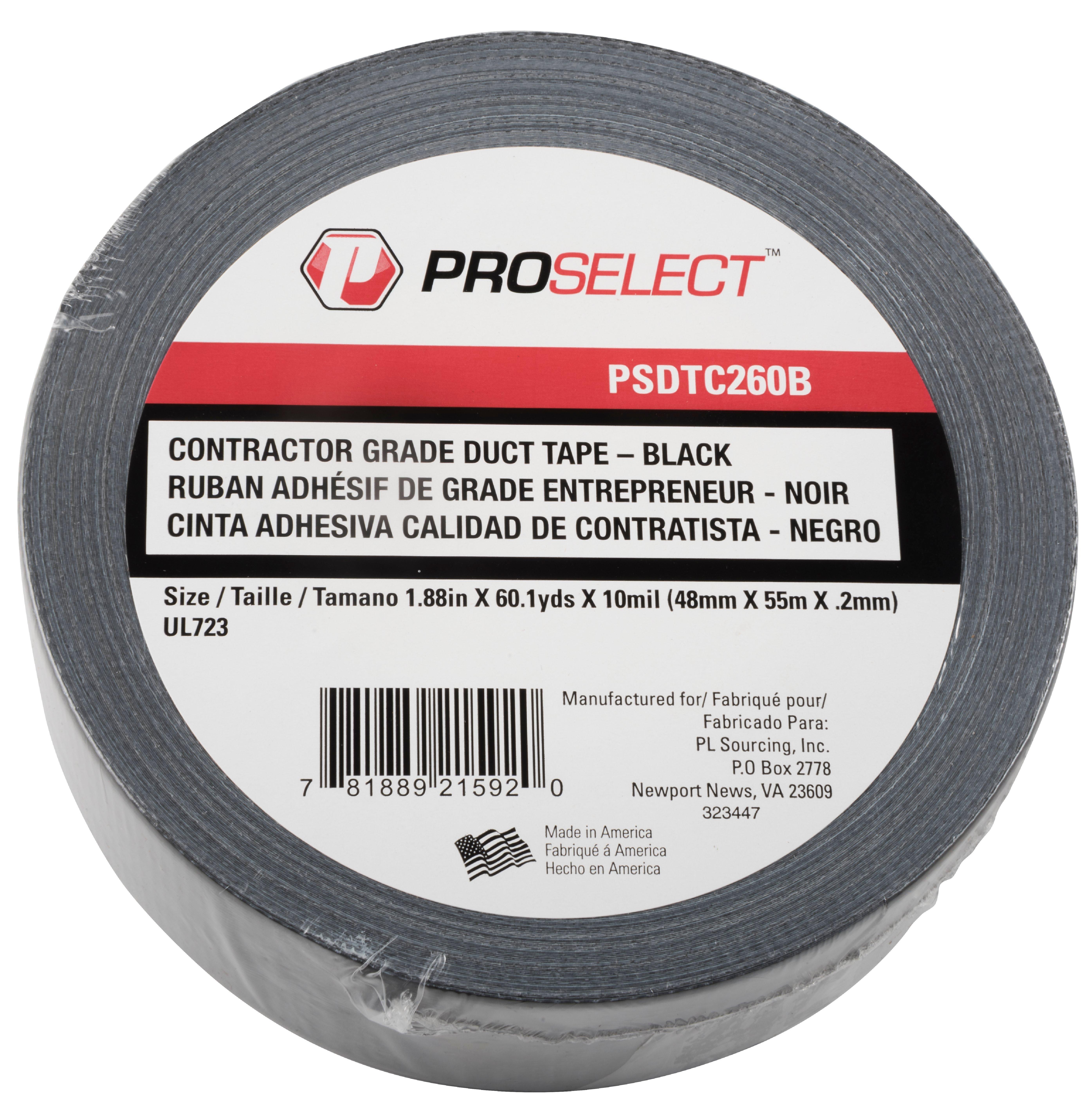 PROSELECT&reg; Black 2 in. x 60 yd. Plastic Rubber Duct Tape Premium Grade 