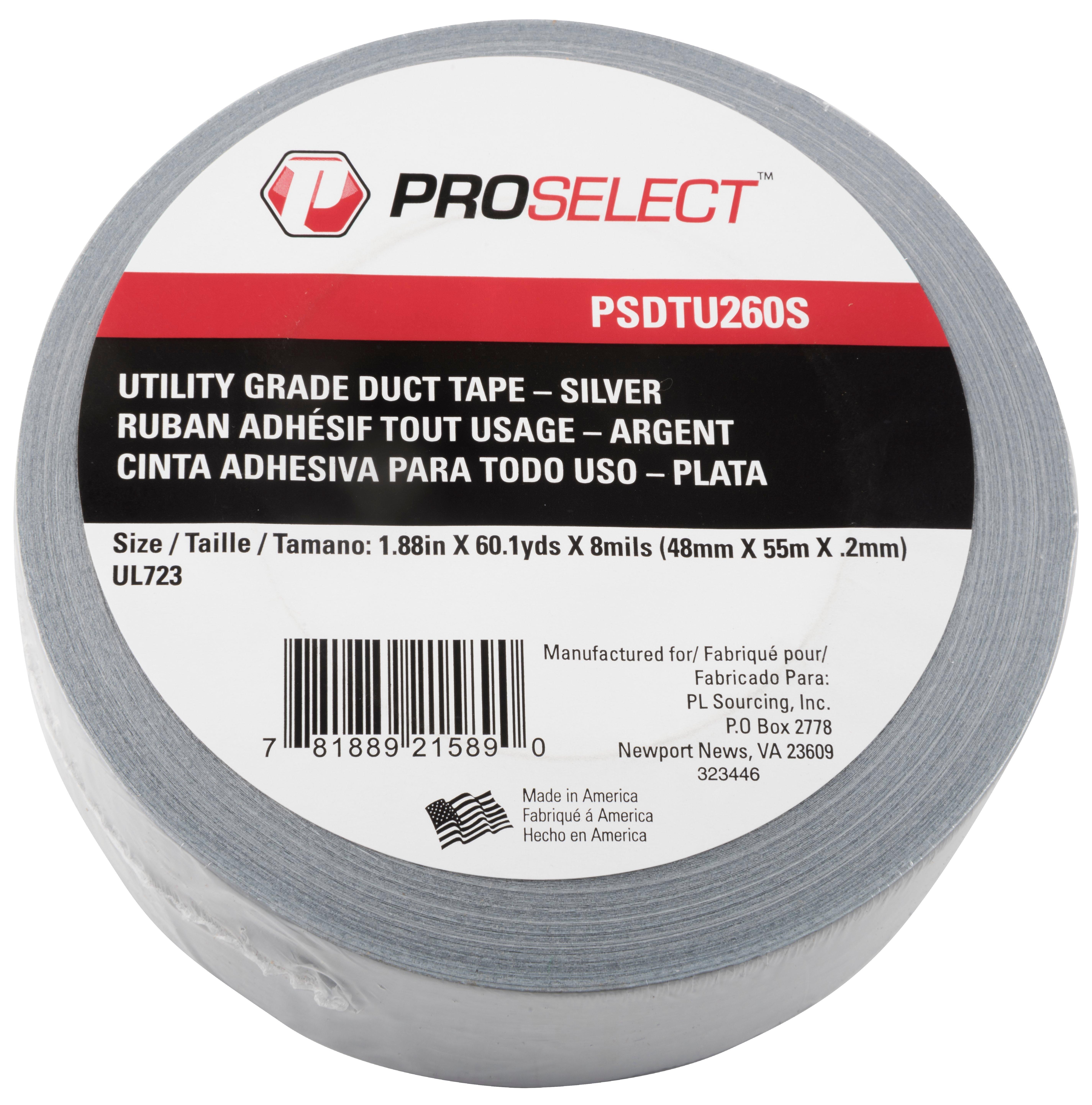 PROSELECT&reg; Silver 2 in. x 60 yd. Plastic Rubber Duct Tape Utility Grade 