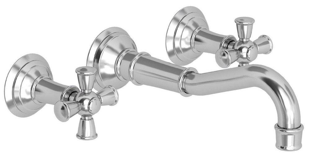 Newport Brass Polished Nickel - Natural Two Handle Wall Mount Widespread Bathroom Sink Faucet 