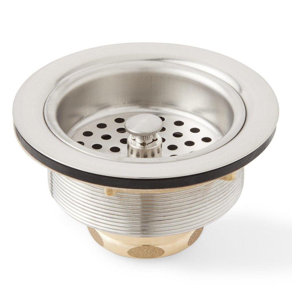 Signature Hardware Stainless Steel 3 1/2 in. Brass Basket Strainer with Lift Stopper 