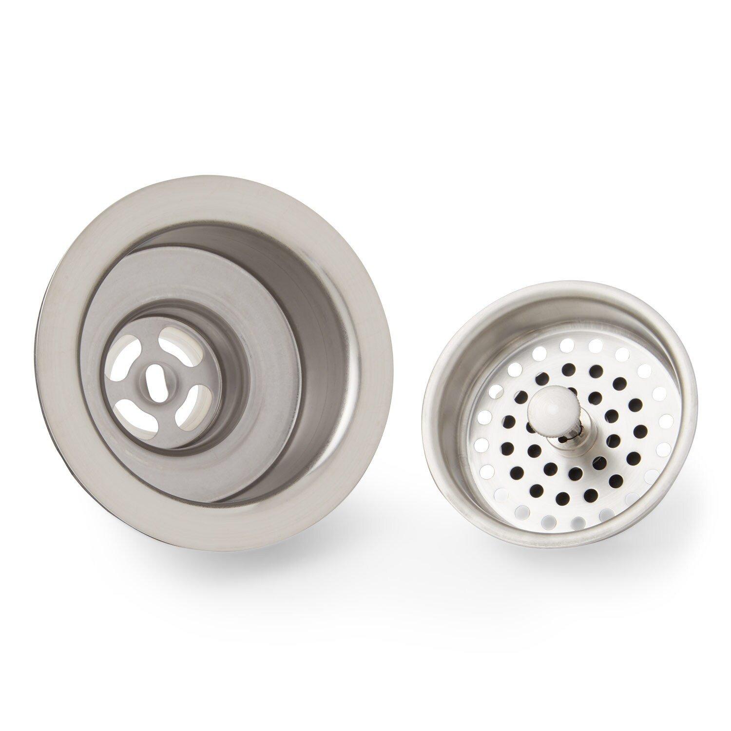 Signature Hardware Stainless Steel 3 1/2 in. Brass Basket Strainer with Lift Stopper 