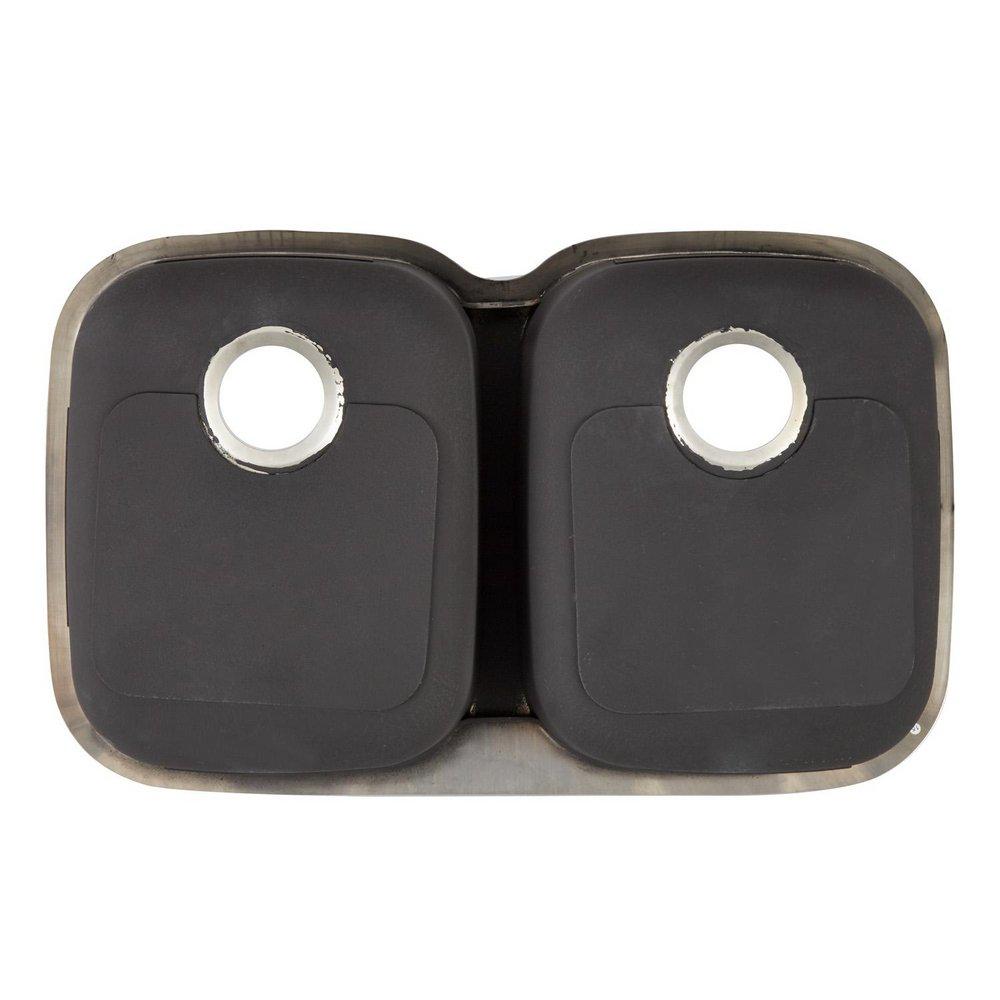 Signature Hardware Brushed Stainless Steel 32-13/16 x 20-3/8 in. No Hole Stainless Steel Double Bowl Undermount Kitchen Sink 