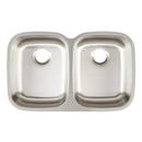 Signature Hardware Brushed Stainless Steel 32-13/16 x 20-3/8 in. No Hole Stainless Steel Double Bowl Undermount Kitchen Sink 