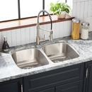 Signature Hardware Brushed Stainless Steel 32-13/16 x 20-3/8 in. No Hole Stainless Steel Double Bowl Undermount Kitchen Sink 