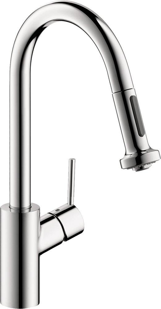 Hansgrohe Chrome 1.5 gpm Single Lever Handle Deckmount Kitchen Sink Faucet 150 Degree Swivel High Arc Pull-Down Spout 3/8 in. Connection 