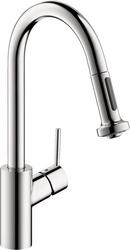 Hansgrohe Chrome 1.5 gpm Single Lever Handle Deckmount Kitchen Sink Faucet 150 Degree Swivel High Arc Pull-Down Spout 3/8 in. Connection 
