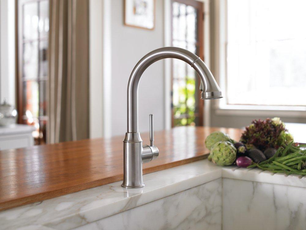 Hansgrohe Steel Optic Single Handle Pull Down Kitchen Faucet 