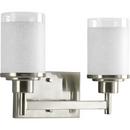 100W 2-Light Medium E-26 Base Vanity Fixture with Textured Linen Glass Shades in Brushed Nickel