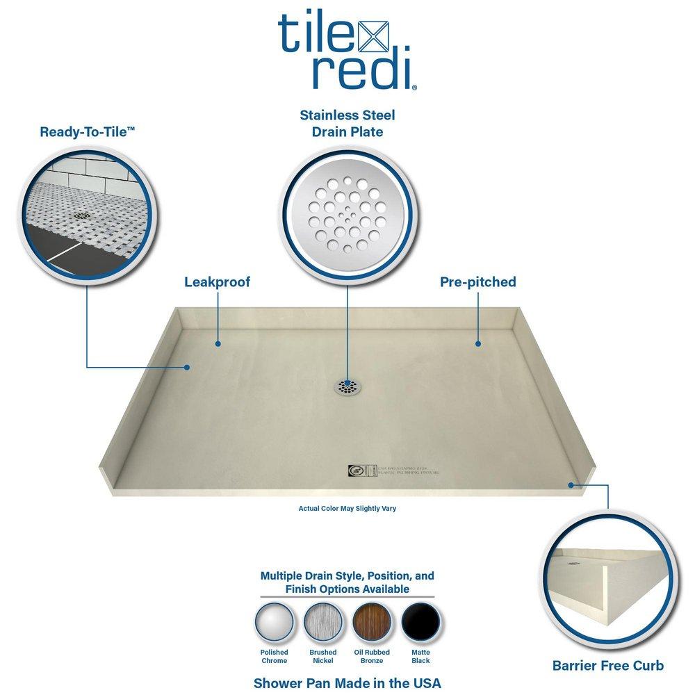 Tile Redi USA Polished Chrome 35 in. ADA Barrier Free Shower Base with Right Hand Drain 
