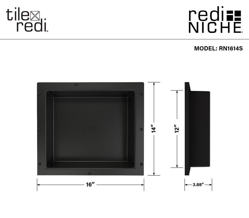 Tile Redi USA Black 14 x 16 x 4 in. Single Recessed Shelf 