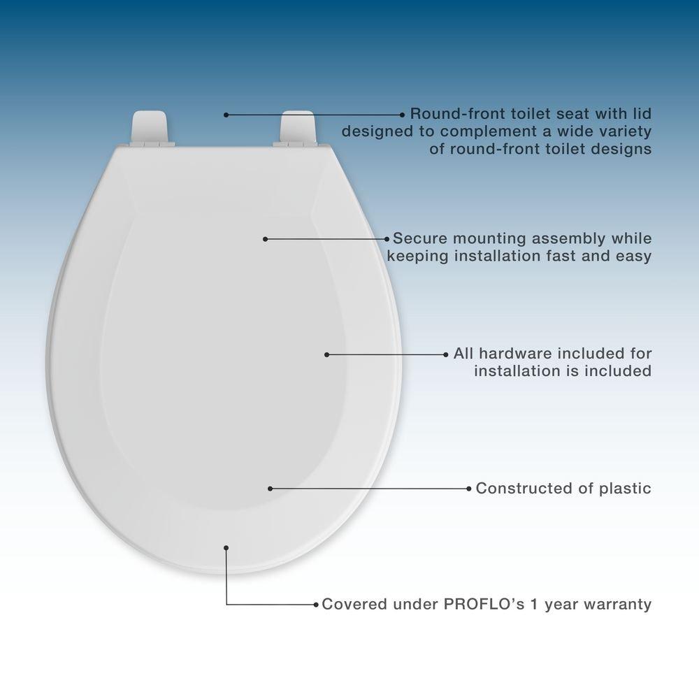 PROFLO&reg; White Plastic Round Closed Front With Cover Toilet Seat 