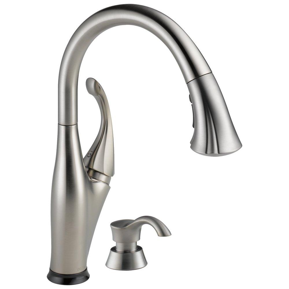 Delta Faucet Stainless Single Handle Pull-Down Kitchen Faucet With Touch2O&reg;Technology and Soap Dispenser 