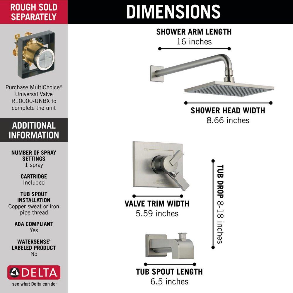 Delta Faucet Stainless Two Handle Single Function Bathtub & Shower Faucet (Trim Only) 