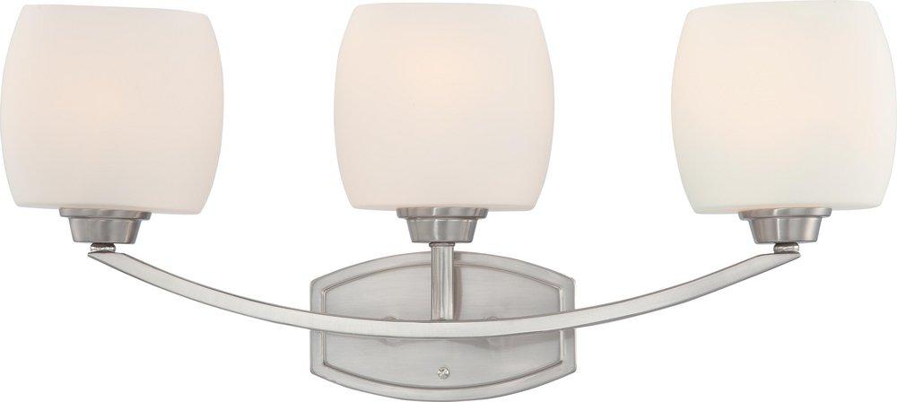 NUVO Brushed Nickel 3 Light 100W Satin White Glass Vanity 