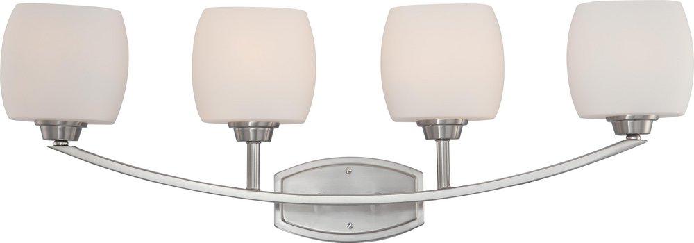 NUVO Brushed Nickel 4 Light 100W Satin White Glass Vanity 