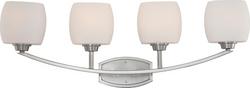 4 Light 100W Satin White Glass Vanity Brushed Nickel