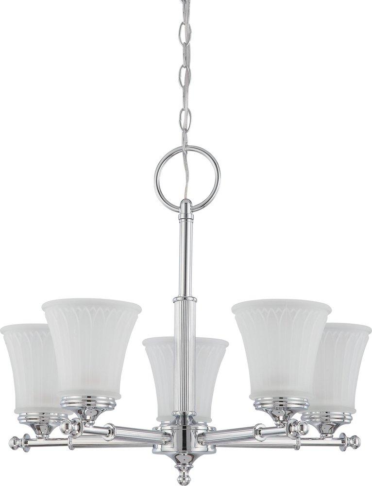 NUVO Polished Chrome 60W 5-Light Medium Incandescent Chandelier with Frosted Etched Glass 