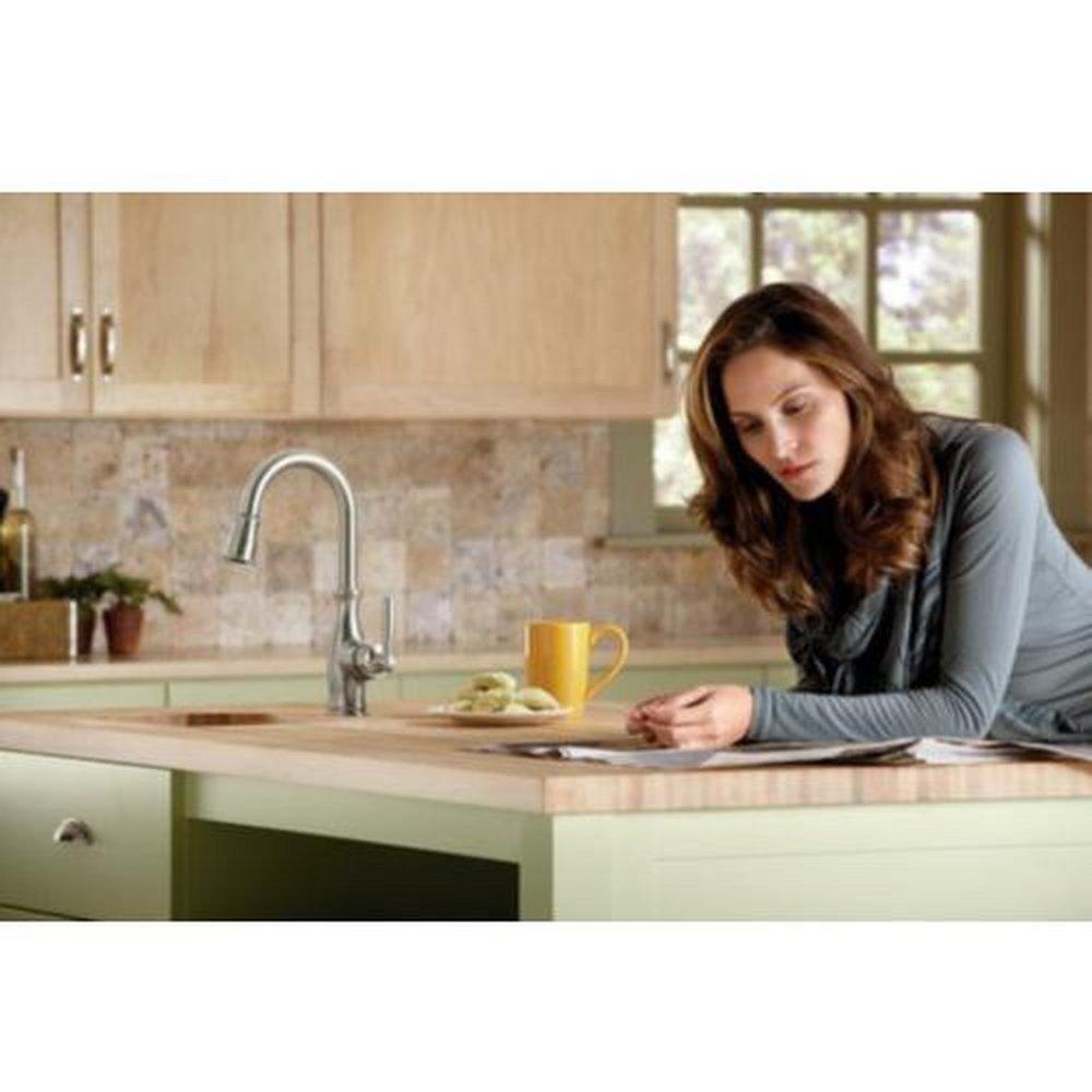 Moen Polished Chrome Single Lever Handle Pull Down Bar Faucet with Power Clean and Reflex Technology 