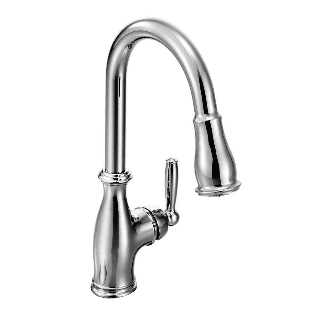 Moen Polished Chrome Single Handle Pull Down Kitchen Faucet with Power Boost and Reflex Technology 