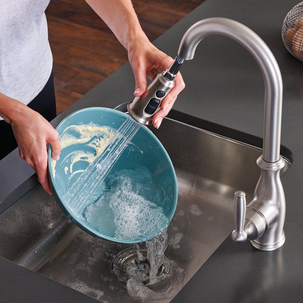 Moen Polished Chrome Single Handle Pull Down Kitchen Faucet with Power Boost and Reflex Technology 