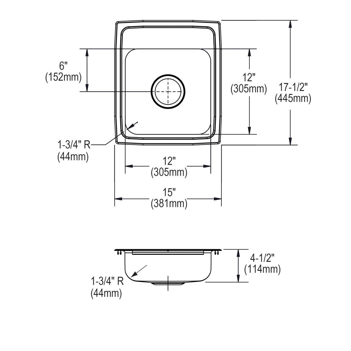 Elkay Lustrous Highlighted Satin 2 Hole Single Bowl Top Mount Square Bar Sink with Center Drain 