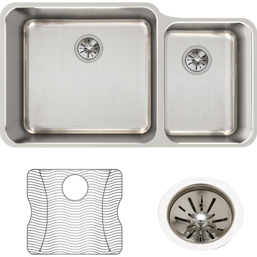 Elkay Lustrous Satin 35-1/4 x 20-1/2 in. No Hole Stainless Steel Double Bowl Undermount Kitchen Sink 