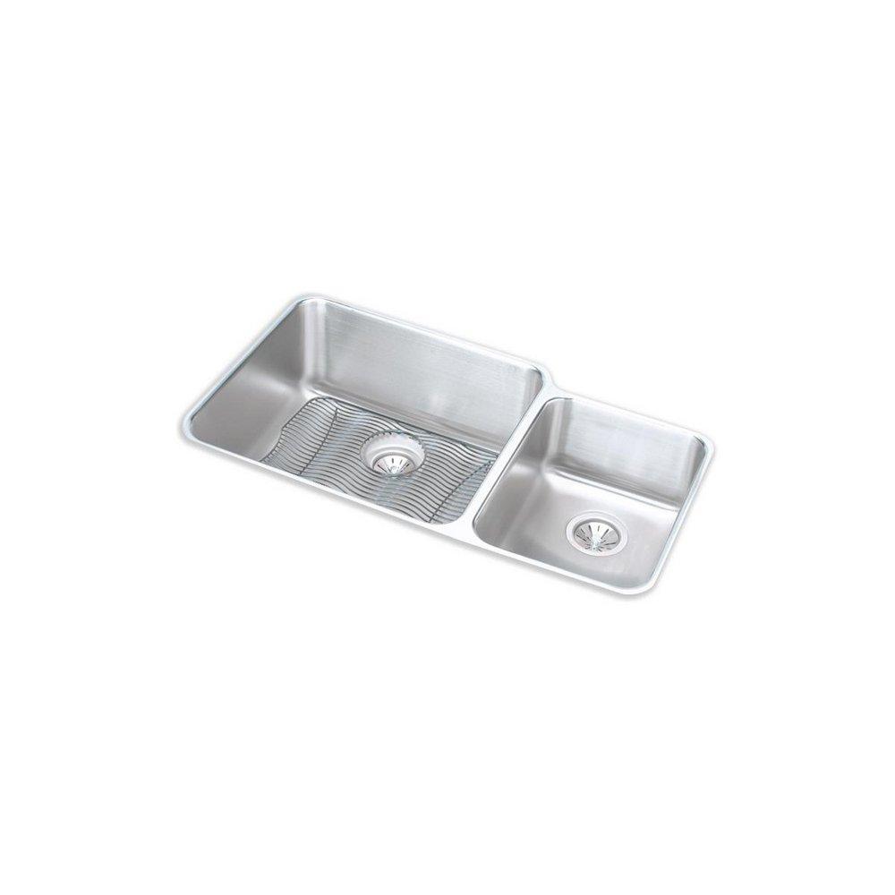 Elkay Lustrous Satin 35-1/4 x 20-1/2 in. No Hole Stainless Steel Double Bowl Undermount Kitchen Sink 