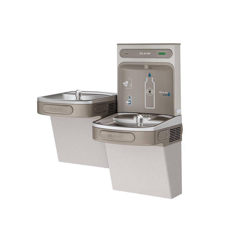 Elkay Light Grey Bottle Filling Station & Versatile Bi-Level ADA Vandal-Resistant Cooler 