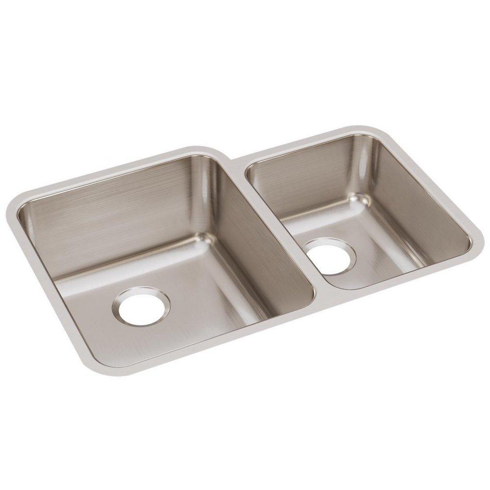 Elkay Lustrous Satin 30-3/4 x 21 in. No Hole Stainless Steel Double Bowl Undermount Kitchen Sink 