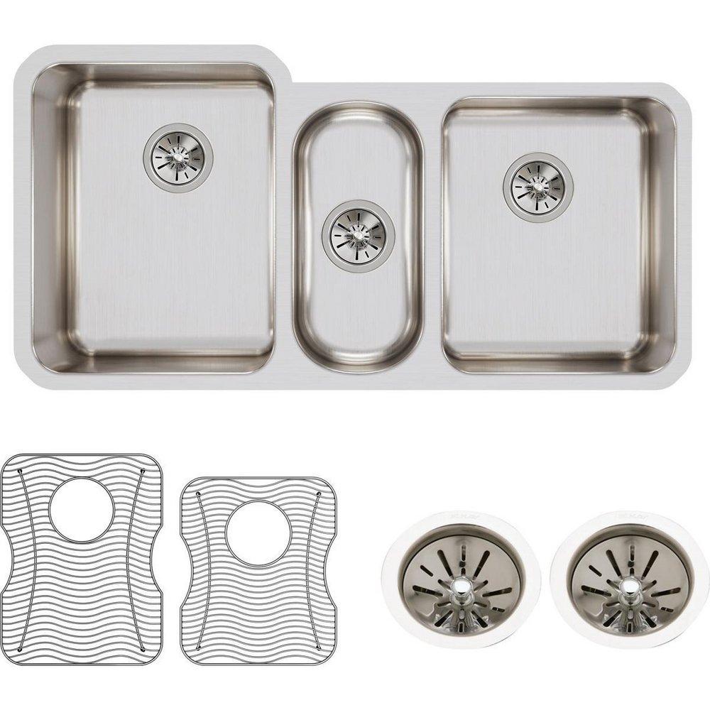 Elkay Lustrous Satin 40 x 20-1/2 in. No Hole Stainless Steel Triple Bowl Undermount Kitchen Sink 