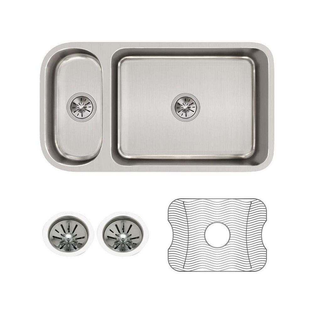 Elkay Lustertone 32-1/4 x 18-1/4 in. No Hole Stainless Steel Double Bowl Undermount Kitchen Sink 
