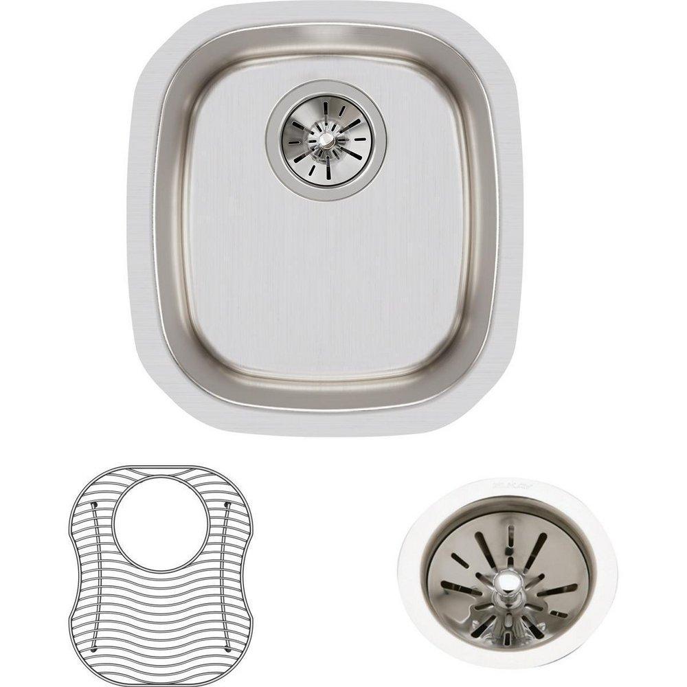 Elkay Lustrous Highlighted Satin Single Bowl Stainless Steel Undermount Sink Kit 