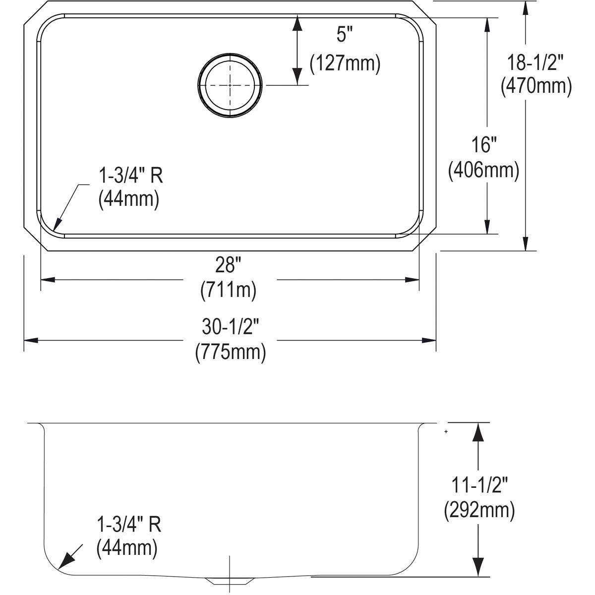 Elkay Lustrous Satin 30-1/2 x 18-1/2 in. No Hole Stainless Steel Single Bowl Undermount Kitchen Sink 